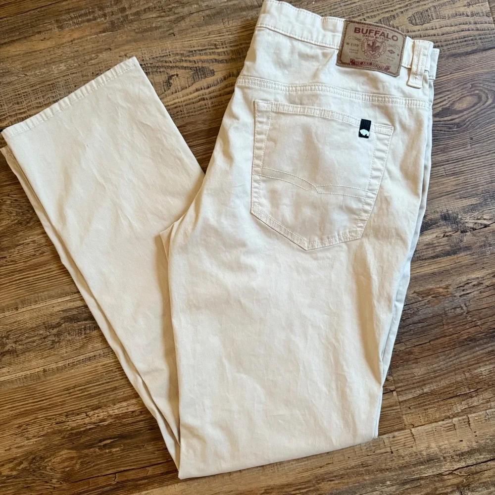 Buffalo David Bitton Ash Pants Mens 36 Cream Slim Fit Stretch Chino Gorpcore